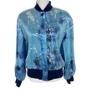 Vera Mont Germany Sequined Bomber Jacket Medium Blue